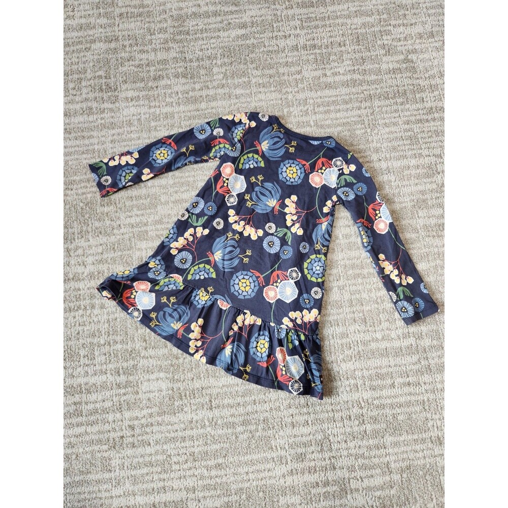 Tea Girls Long Sleeve Floral Print Ruffle Long Sleeve Dress blue size 5 - Picture 7 of 10